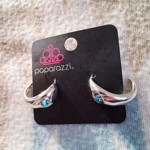 Paparazzi Silver Hoop Earrings with Blue Gem